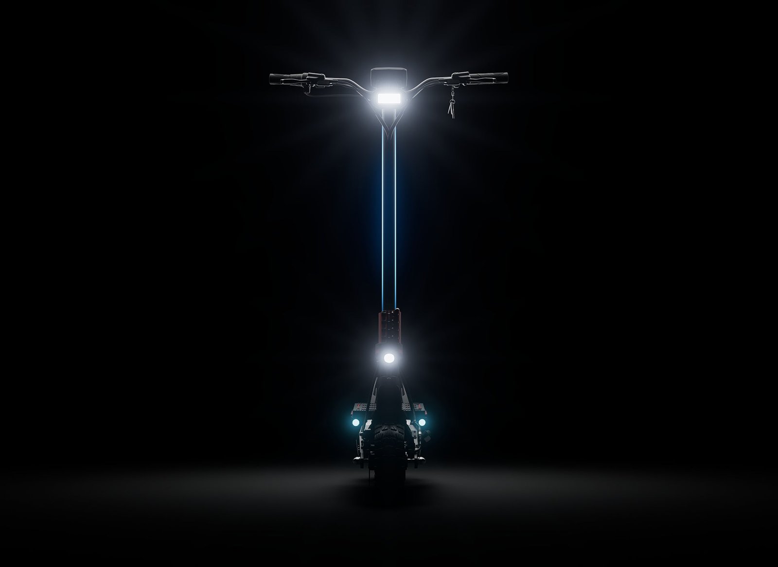 YUME Raptor2 electric scooter dual headlights and RGB stem lighting at night