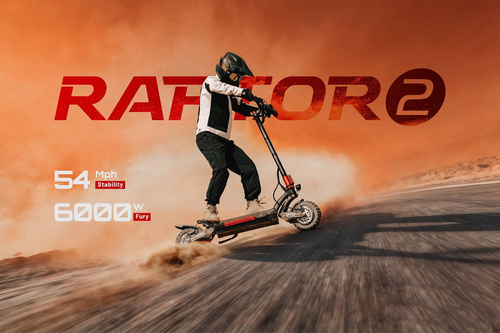 YUME Raptor2 electric scooter ridden across rough terrain
