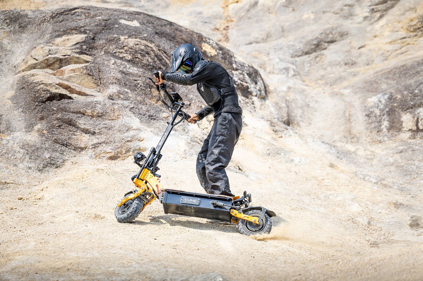 YUME X11+ electric scooter parked in gold trim
